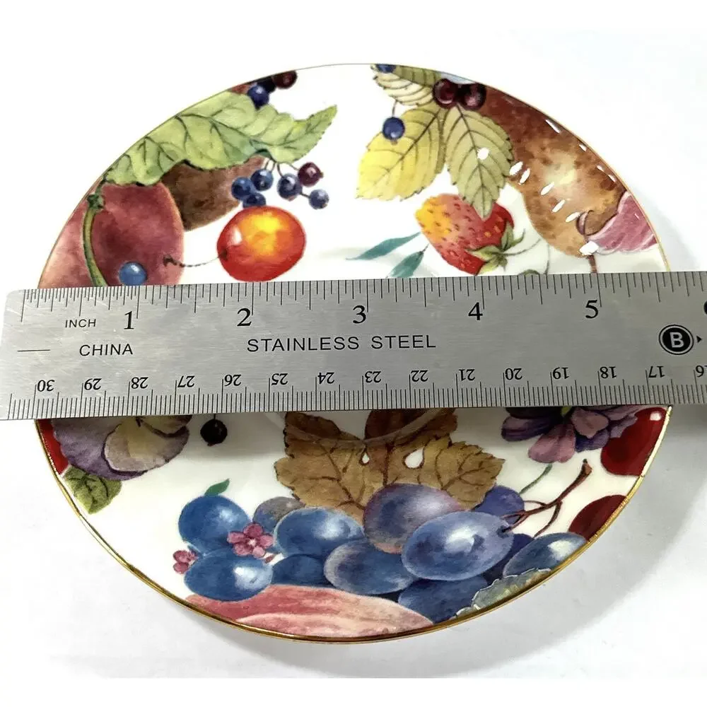 Duchess Fine Bone China England Teacup Saucer Set Fruit Floral Gold Trim